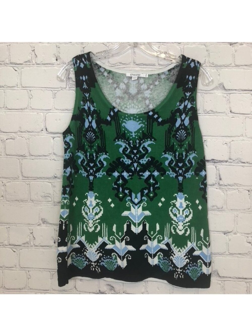 Chicos Green Linen Cotton Layering Shell Tank Size 0 Knit